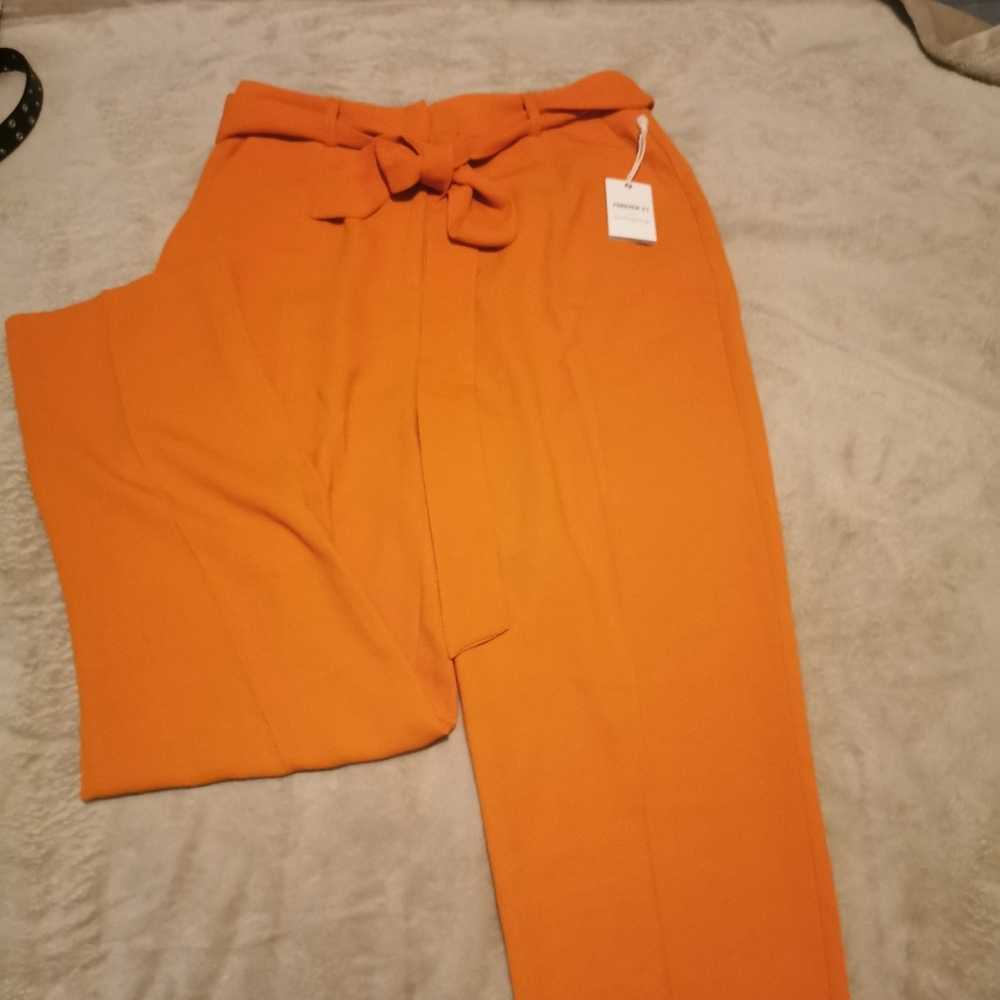 Forever 21 Orange High-Waist Tie-Waist Trousers